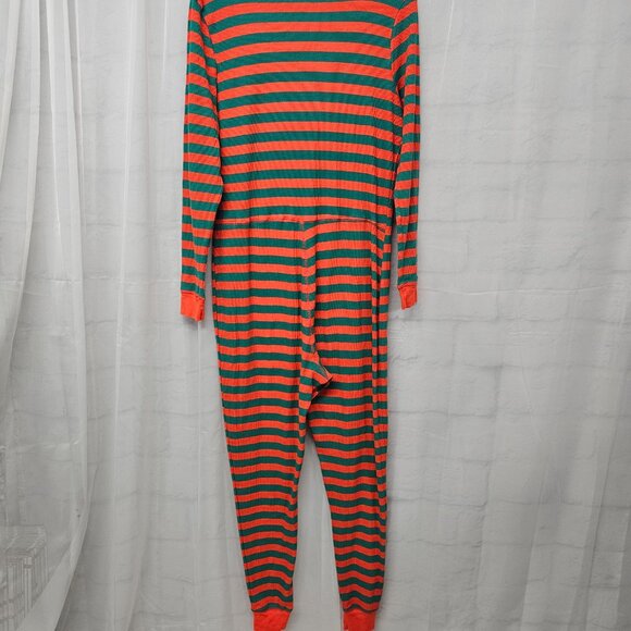 Old Navy Onesie Union Jack Pajamas Thermal Red Green Stripes Leisure Preppy L - Picture 5 of 9